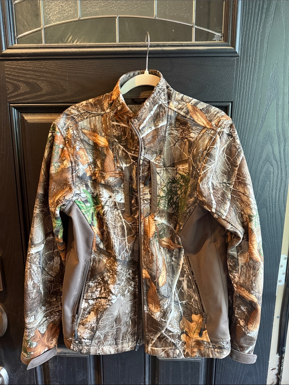 Magellan Outdoors Brown Realtree Camo Softshell Jacket with Green Accents